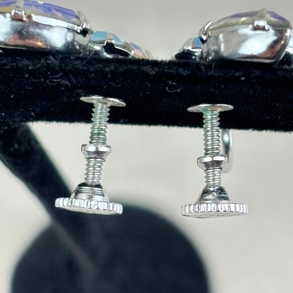 B. David Aurora Borealis Marquis Rhinestone Screw Back Clip On Vintage Earrings - Picture 11 of 12
